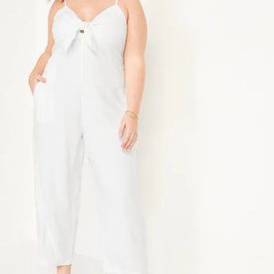 Plus Size Linen-Blend Cami Wide-Leg Jumpsuit